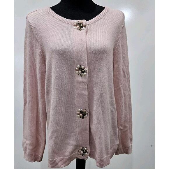 Christopher Banks Womens Soft Pink XL Cardigan Jeweled Buttons Angora Lambswool - Picture 1 of 10